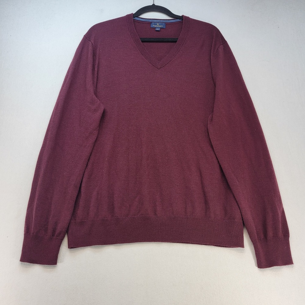 Brooks Brothers V-Neck Sweater Mens Large Burgundy Extra Fine Merino Wool